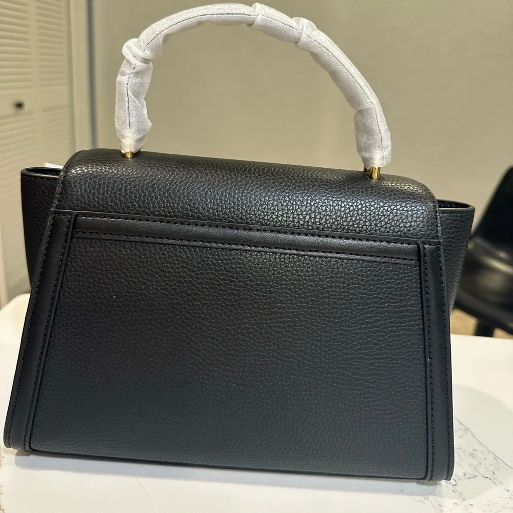 MICHAEL MICHAEL KORS Whitney Flap Satchel Signature Logo Black Leather NWT - Picture 2 of 7